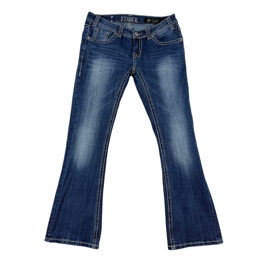 Rock and Roll Cowgirl Rival Low Rise Bootcut Jeans Blue 30x30‎ Slim Medium Wash